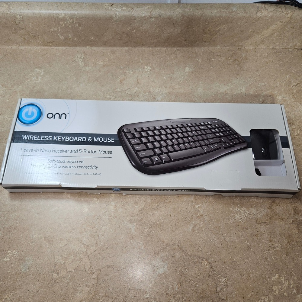 onn.‎ Wireless Keyboard and Mouse Combo, 5-Button Mouse, Nano Receiver dongle